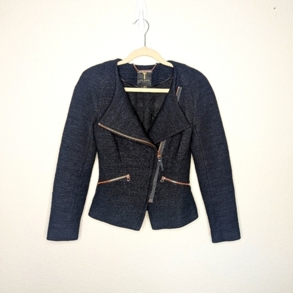 Ted Baker Ayeleen Textured Jacket Navy Tweed - Picture 1 of 12